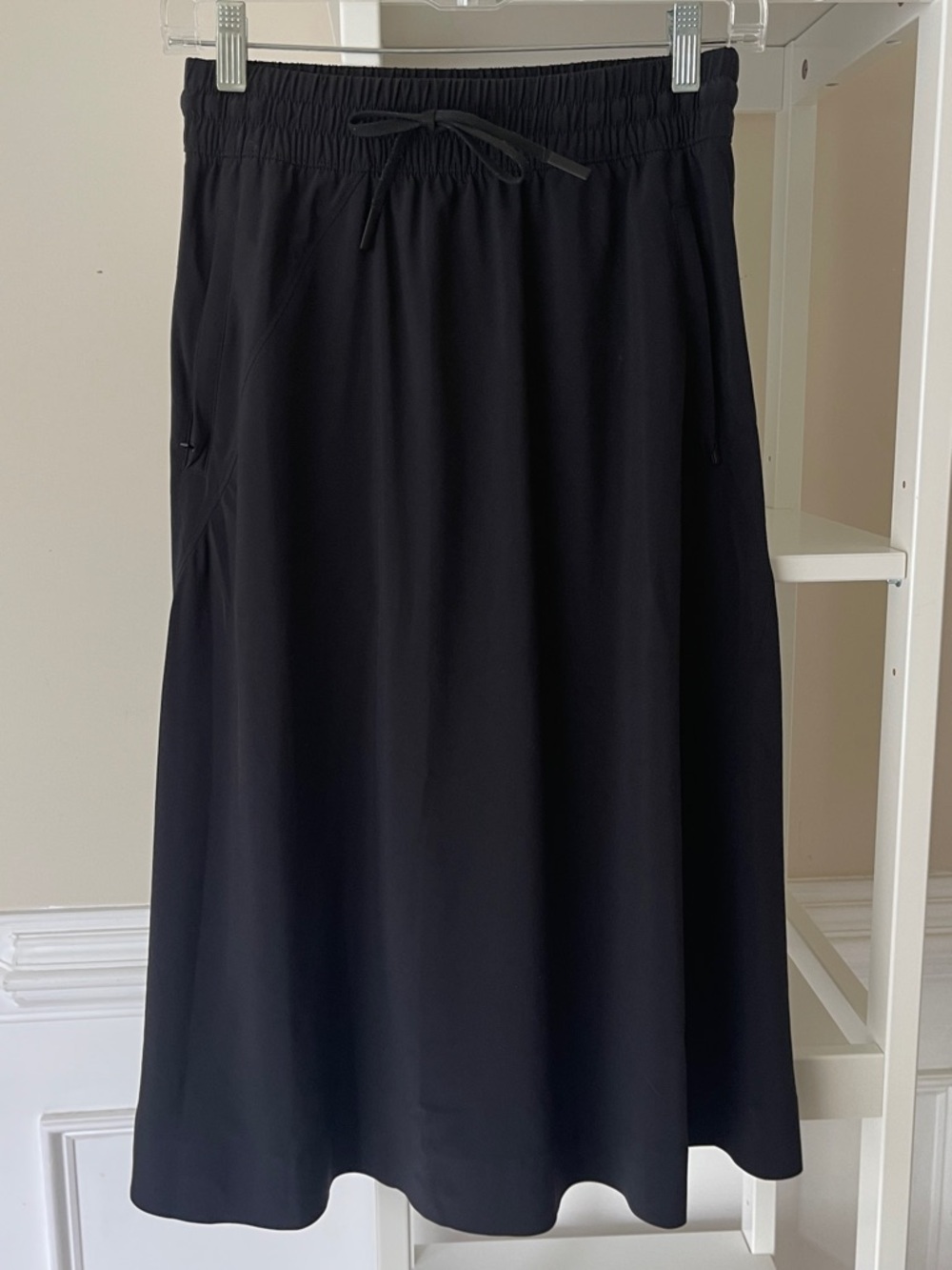 Athleta Black Midi Skirt with Elastic Drawstring Waist